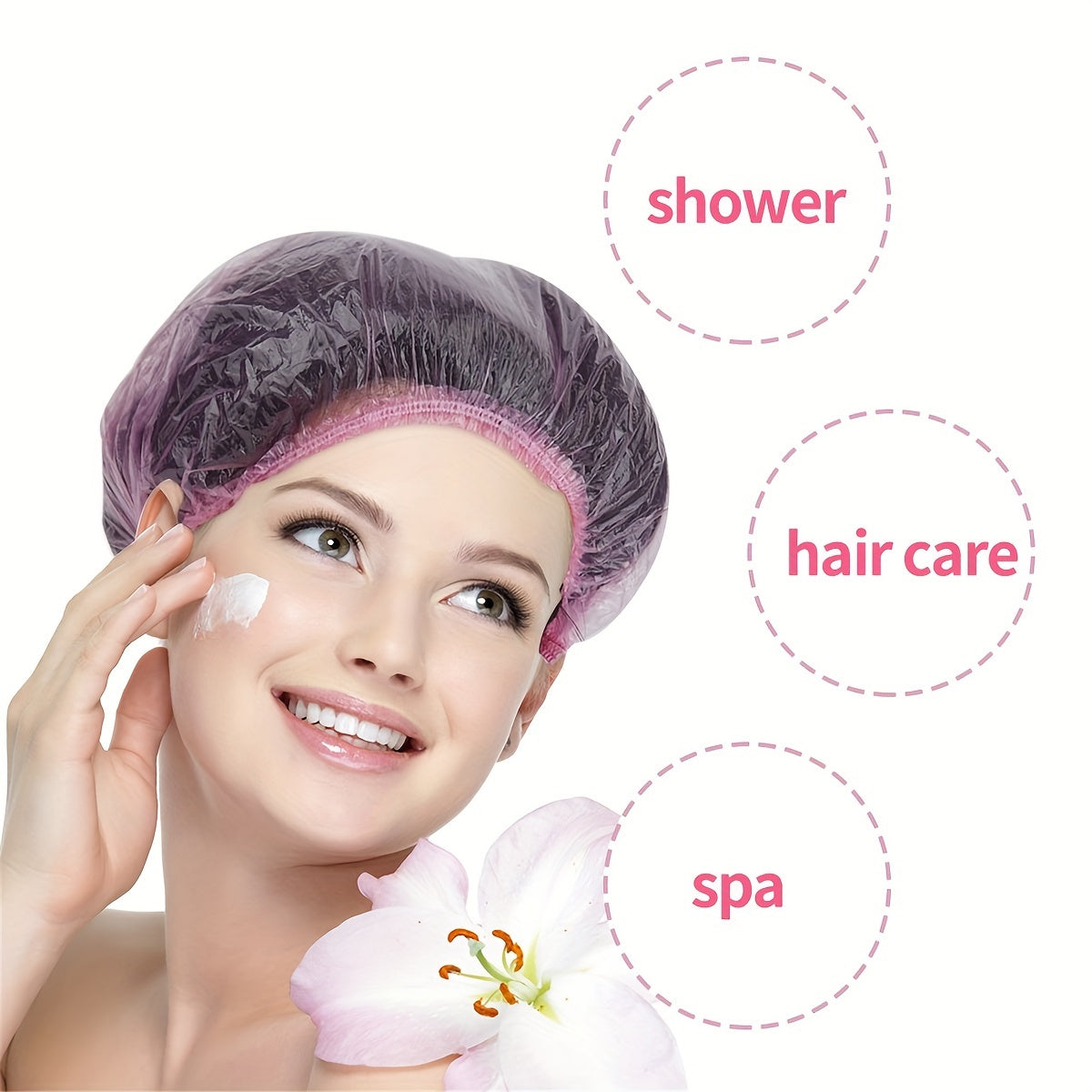 Disposable Shower Caps, Shower Caps for Women Plastic Shower Caps Shower Hat Large Shower Cap Elastic Hair Cap for Home Use Hotel Spa and Hair Salon (pink)